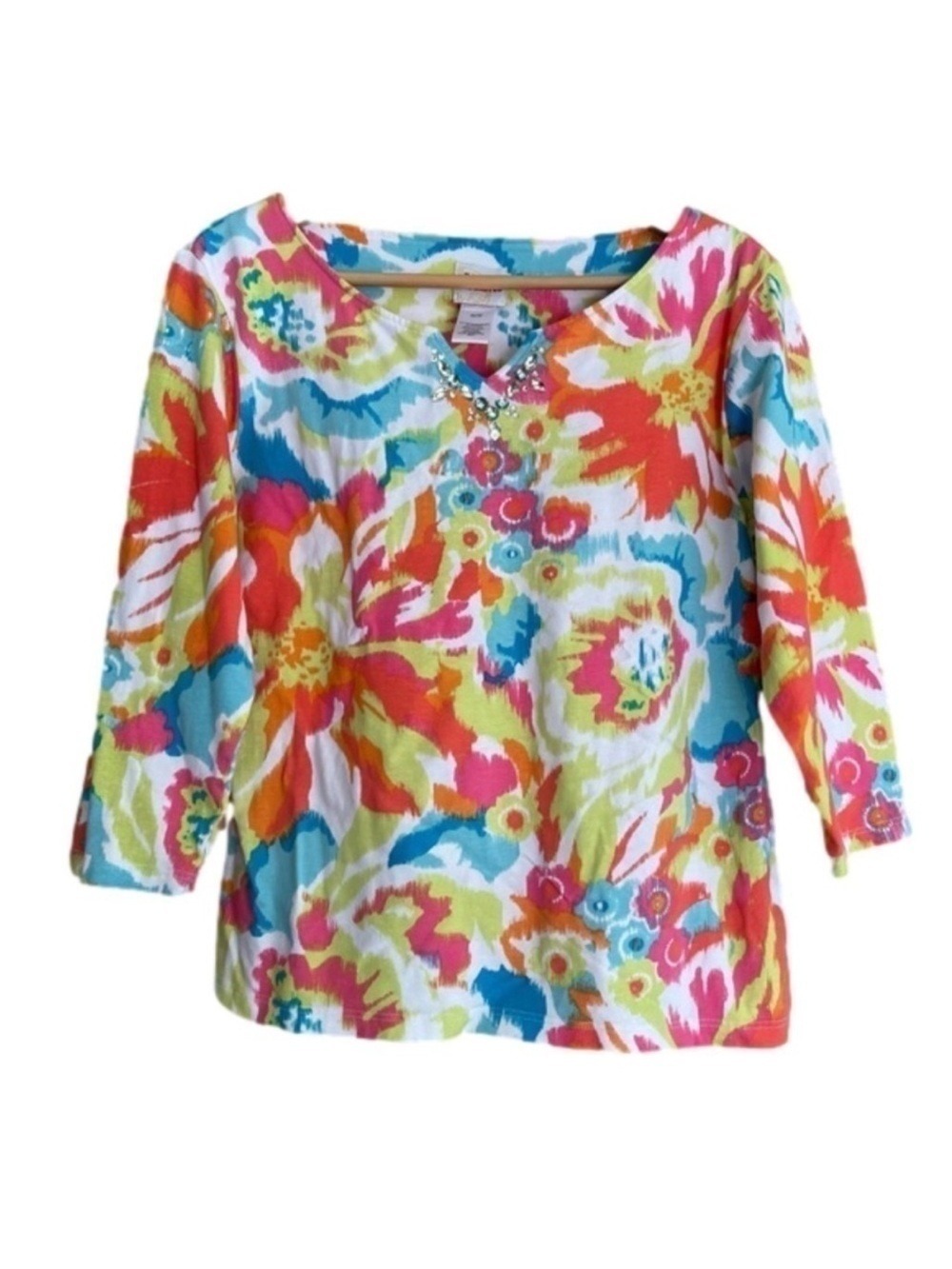 Ruby Rd. Favorites embellished bright abstract floral print top medium